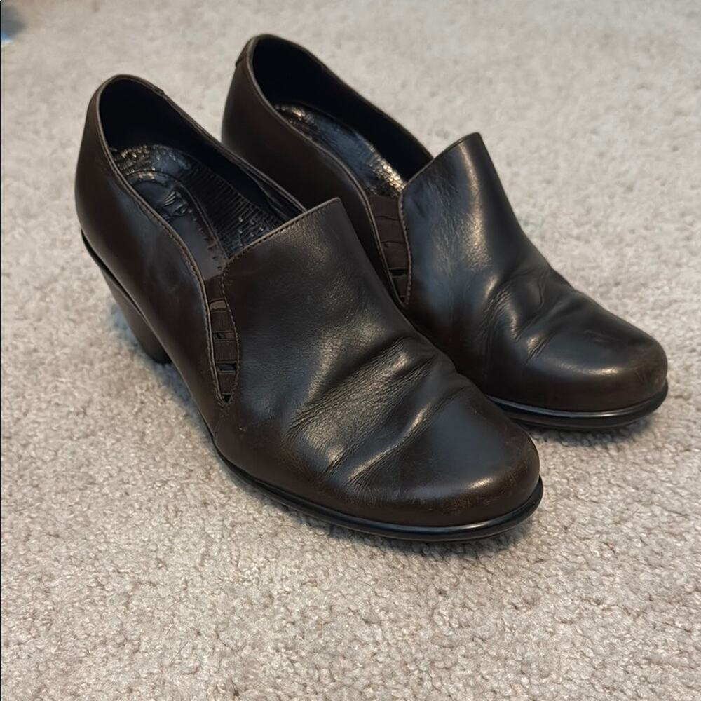 Dansko Raphael Dark Brown Leather Slip On Heeled Clogs Women's Shoe 38